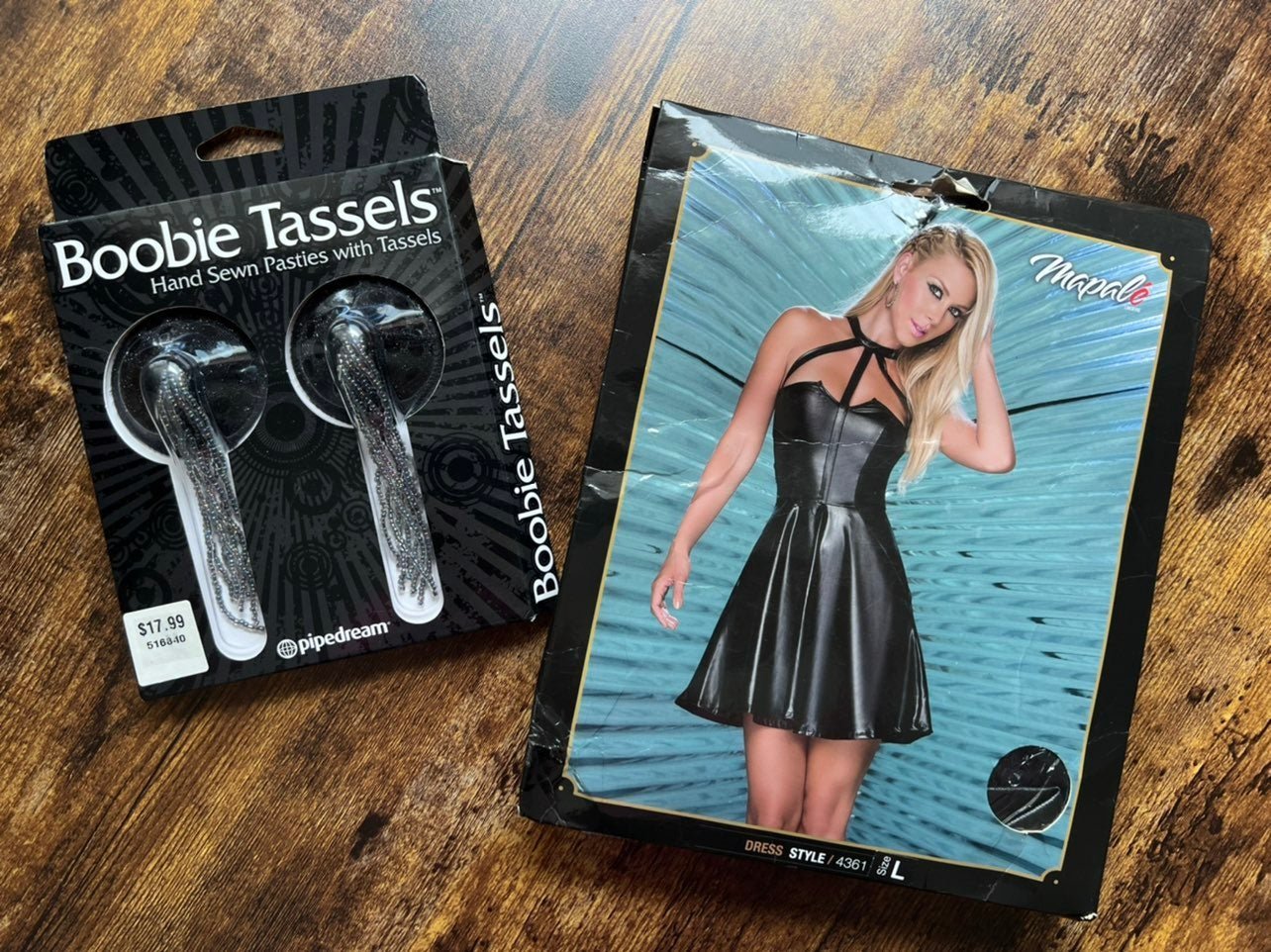 SET: Mapale | pleather lingerie dress + nipple tassels. Size: L.