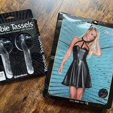 SET: Mapale | pleather lingerie dress + nipple tassels. Size: L.