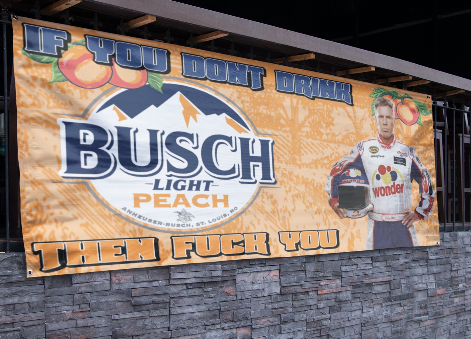 Busch Light Peach Ricky Bobby Banner - 2.5ft x 5ft