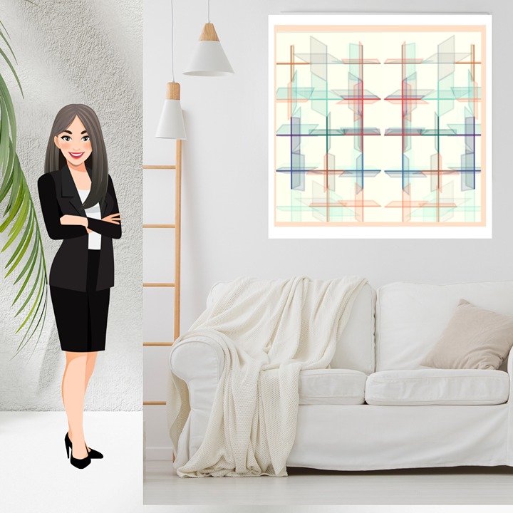 Digital Print Beautiful Geometric Linear Pattern on Canvas - 30 x 30 inches