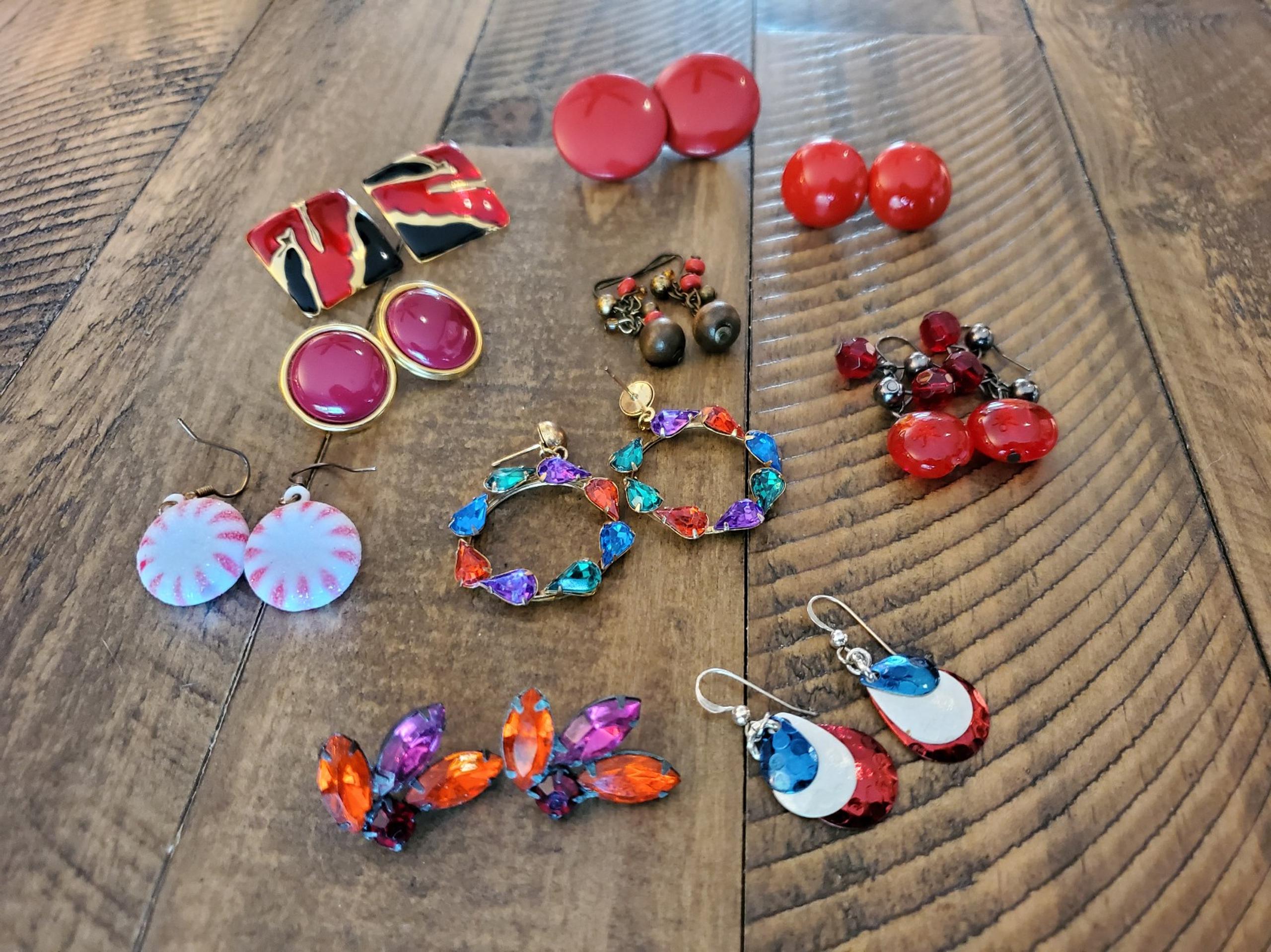Vintage Fashion Earring Lot - Reds - 10 pair