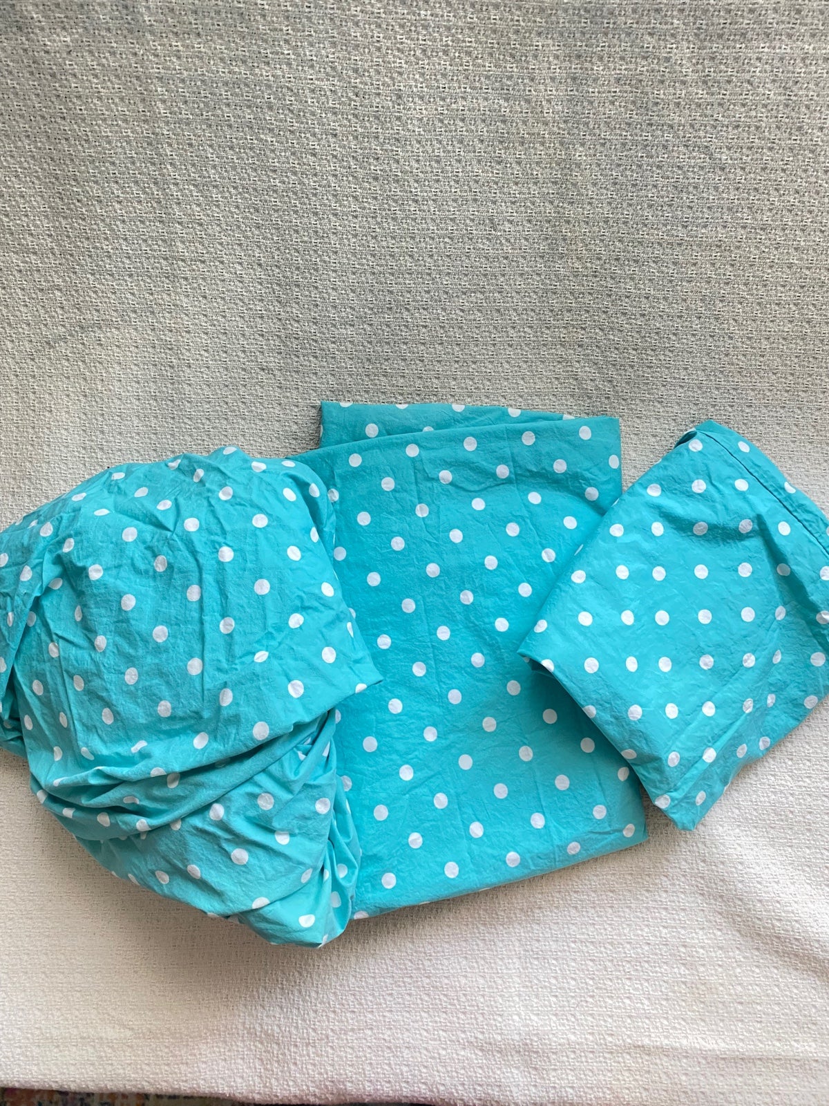 Pottery Barn Teen Dottie Cotton Sheet Set Pool Green White Polka Dot, 3 Pieces