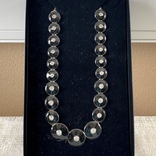 Grayce By Molly Sims Black Dot Disc Enamel Necklace. New in Box. NIB