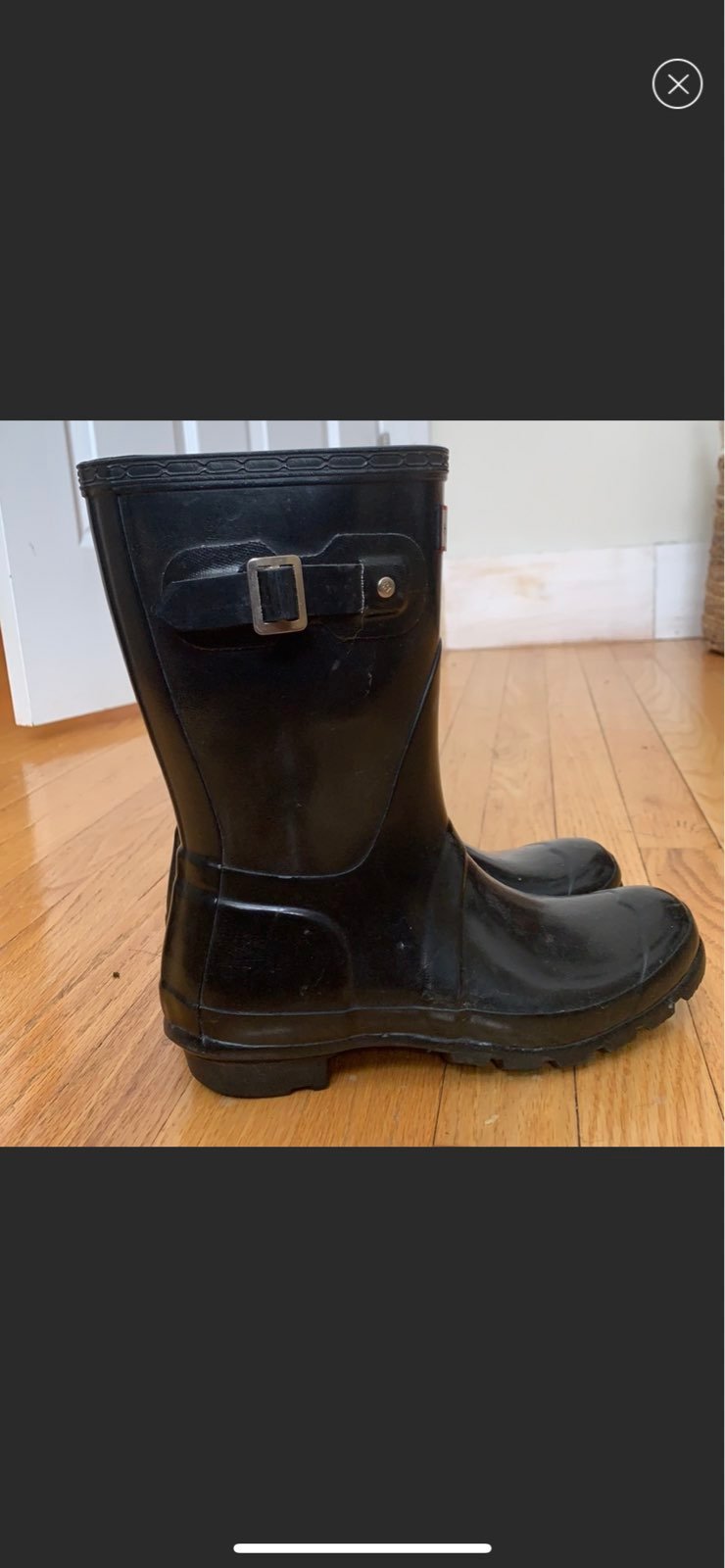 Hunter Rain Boot Gloss Mid Heel Boots in Black