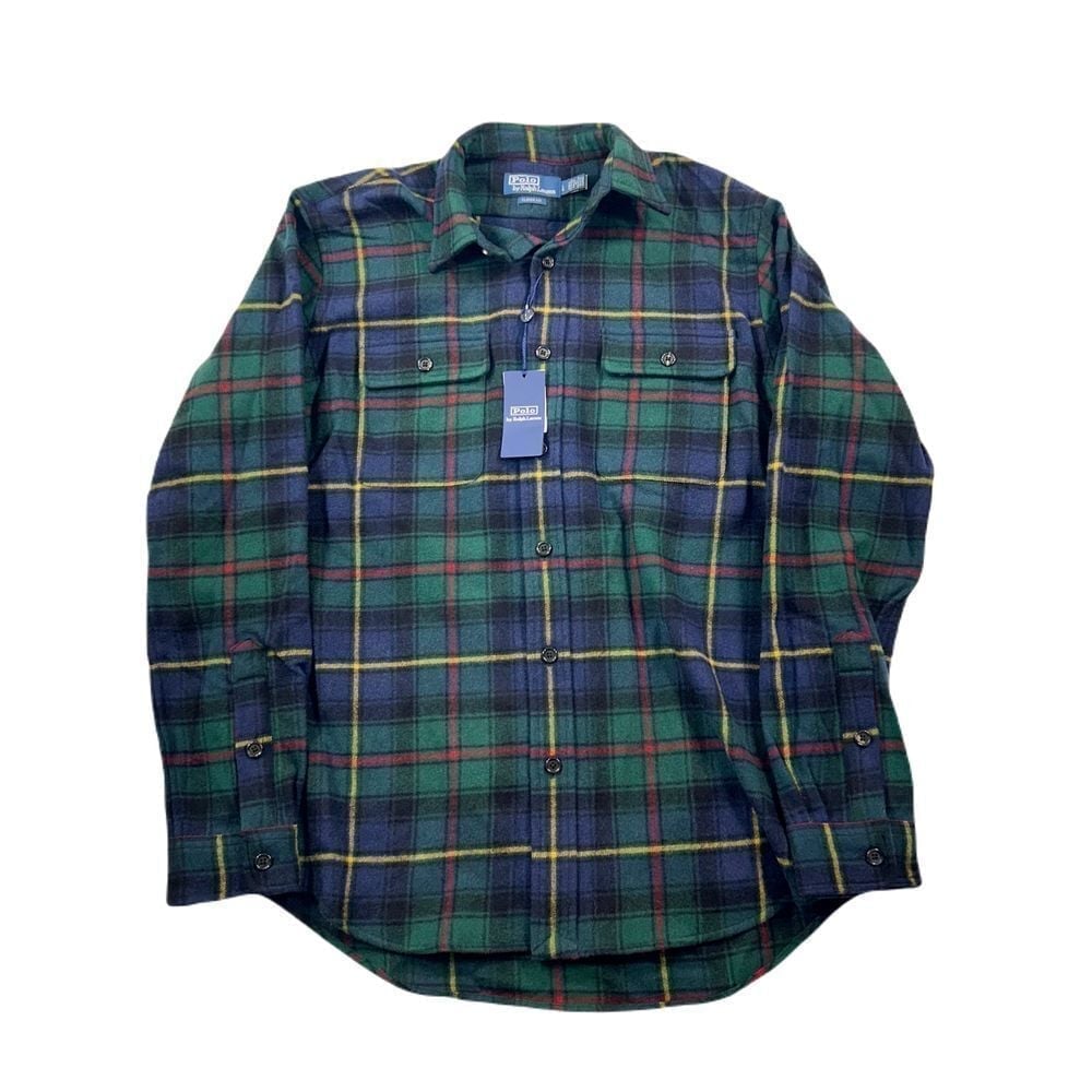 Polo Ralph Lauren Wool Workshirt Mens Large Green Blue Polo Tartan 398