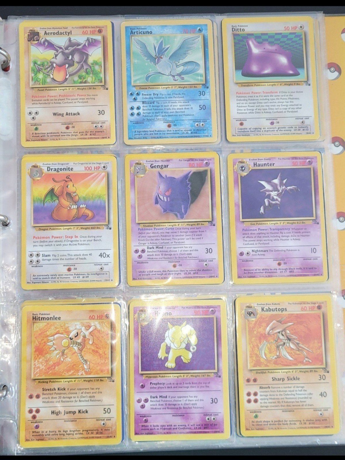 WOTC Non Holo Fossil Set Pokemon Cards: #16 through #62 (47 M-NM cards).