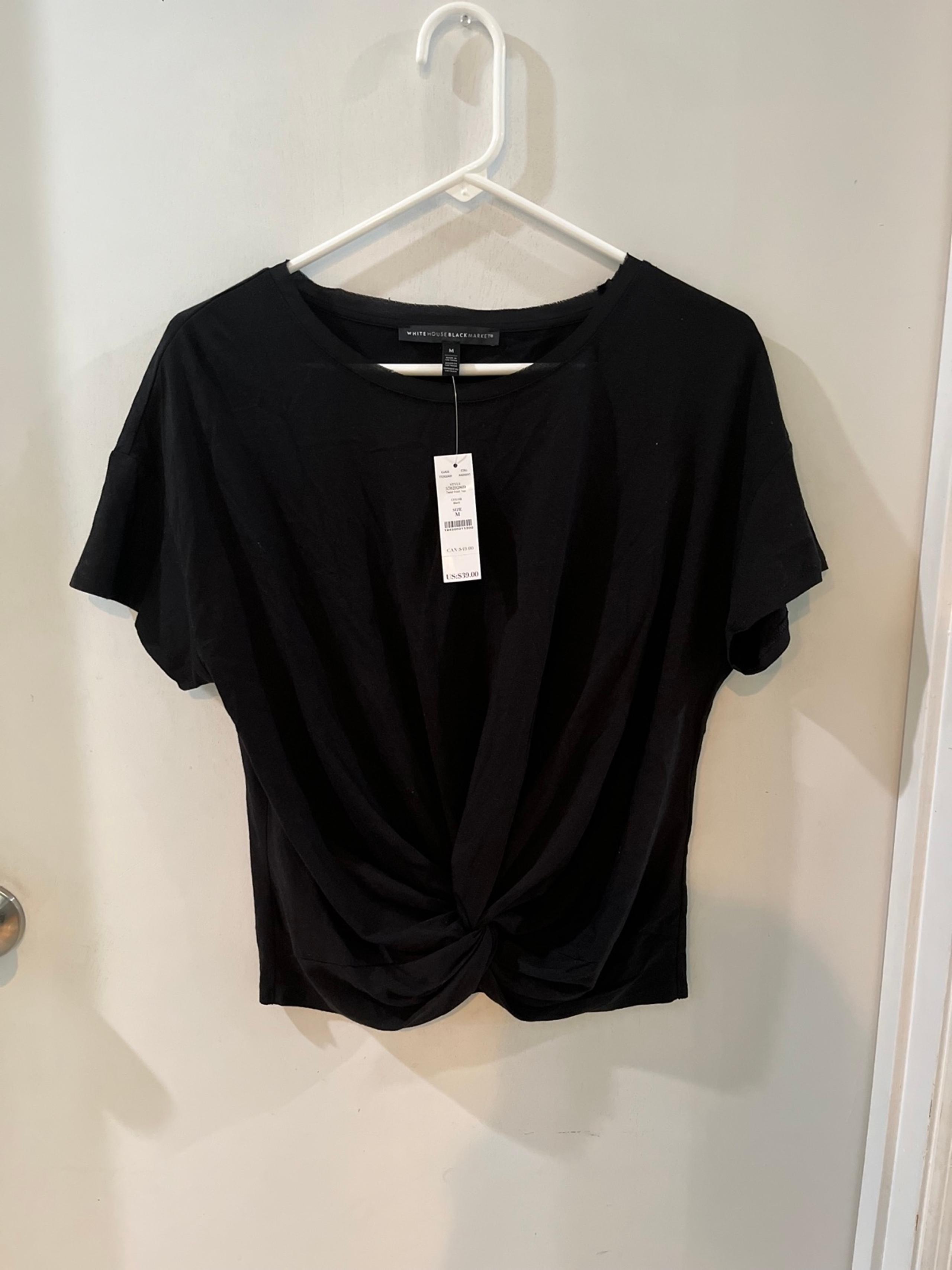 White House Black Market Black Tie Front Short Sleeve Shirt, size medium, NEW!