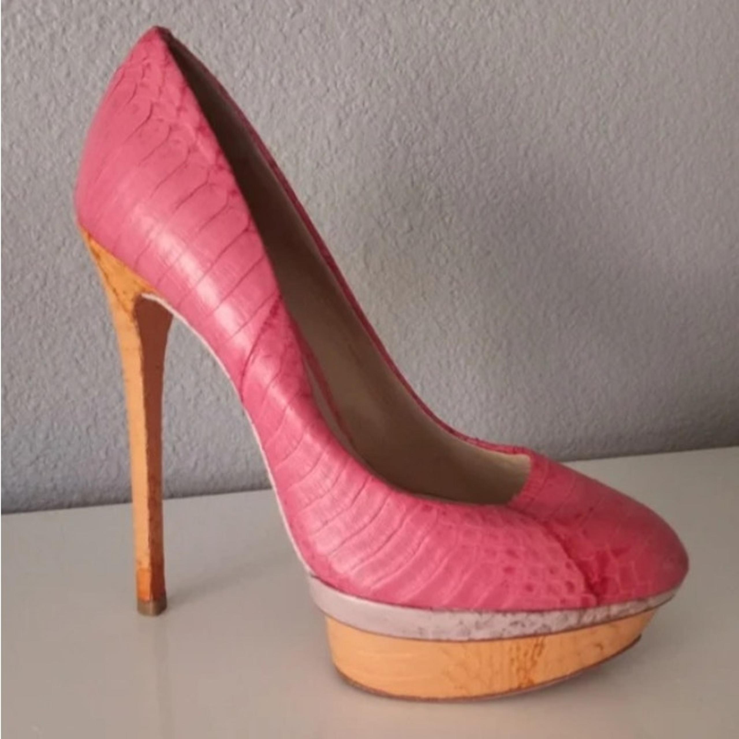 Brian Atwood Snake Embossed Barbie Pink Platform Pumps