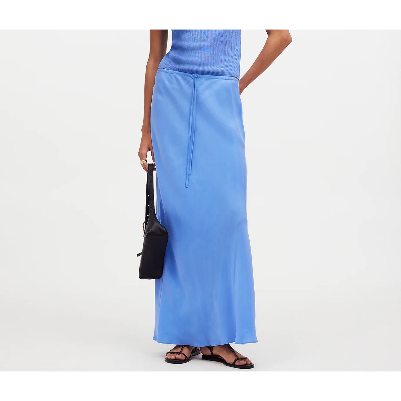NWT Madewell Tie-Waist Maxi Slip Skirt in Cupro Blend In Celeste Blue Size 12