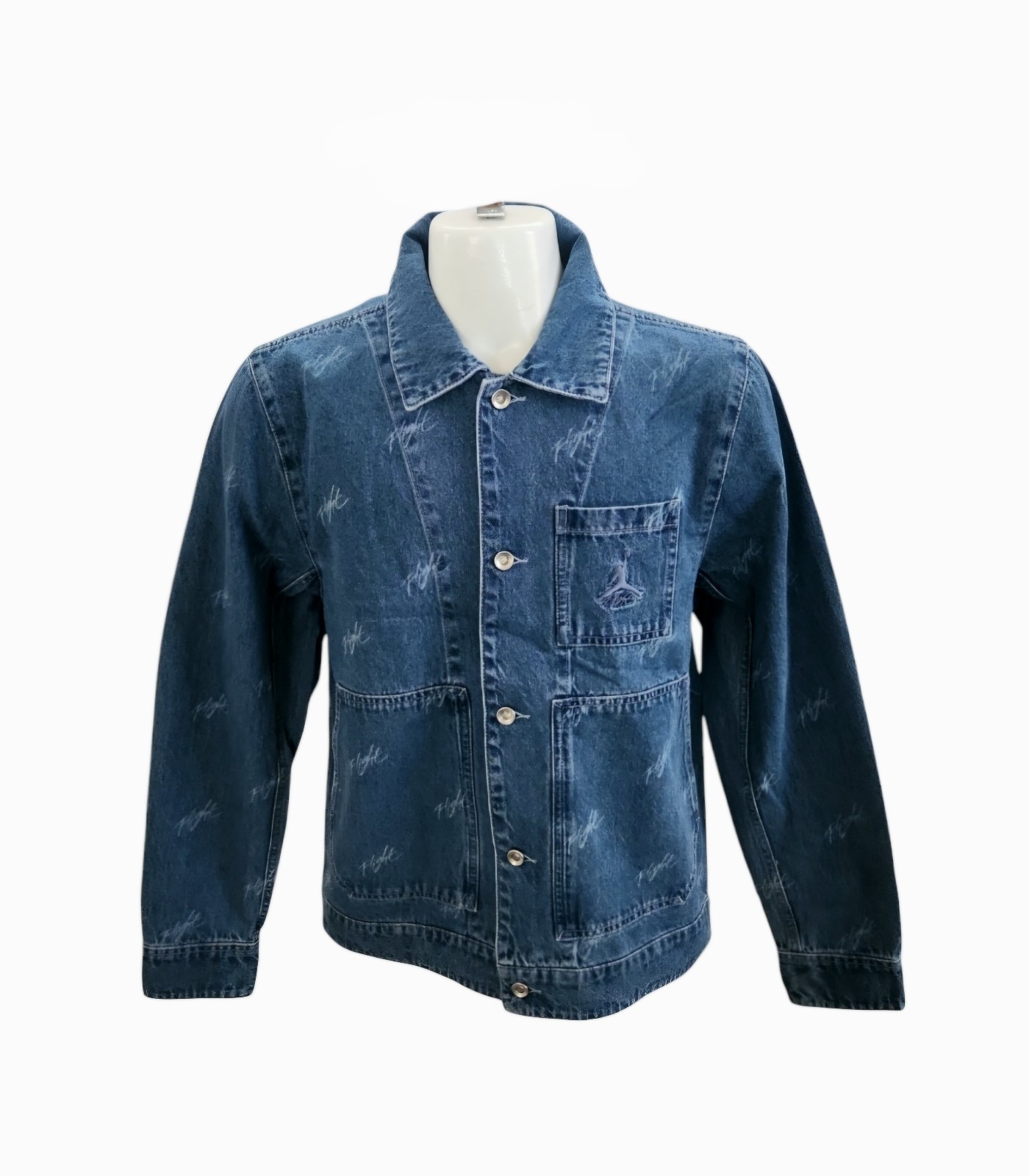 Jordan Flight Heritage Blue Denim Cotton Jacket AOP FN4649-436 Mens SZ Small NWT