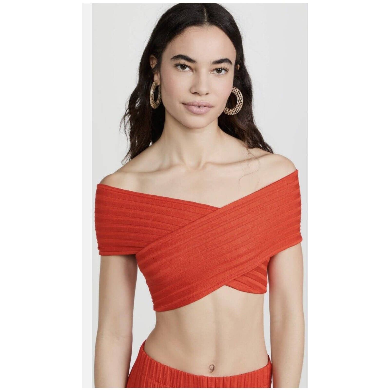Simon Miller Womens Ackee Ribbed Cross Over Shirt Cropped Top In Hibiscus Sz S