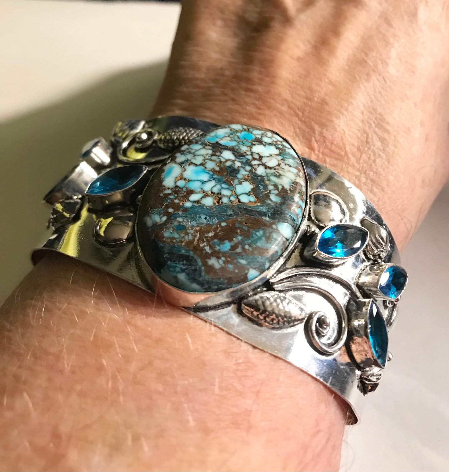 Turquoise Blue Topaz 925 Sterling Silver Cuff Bracelet