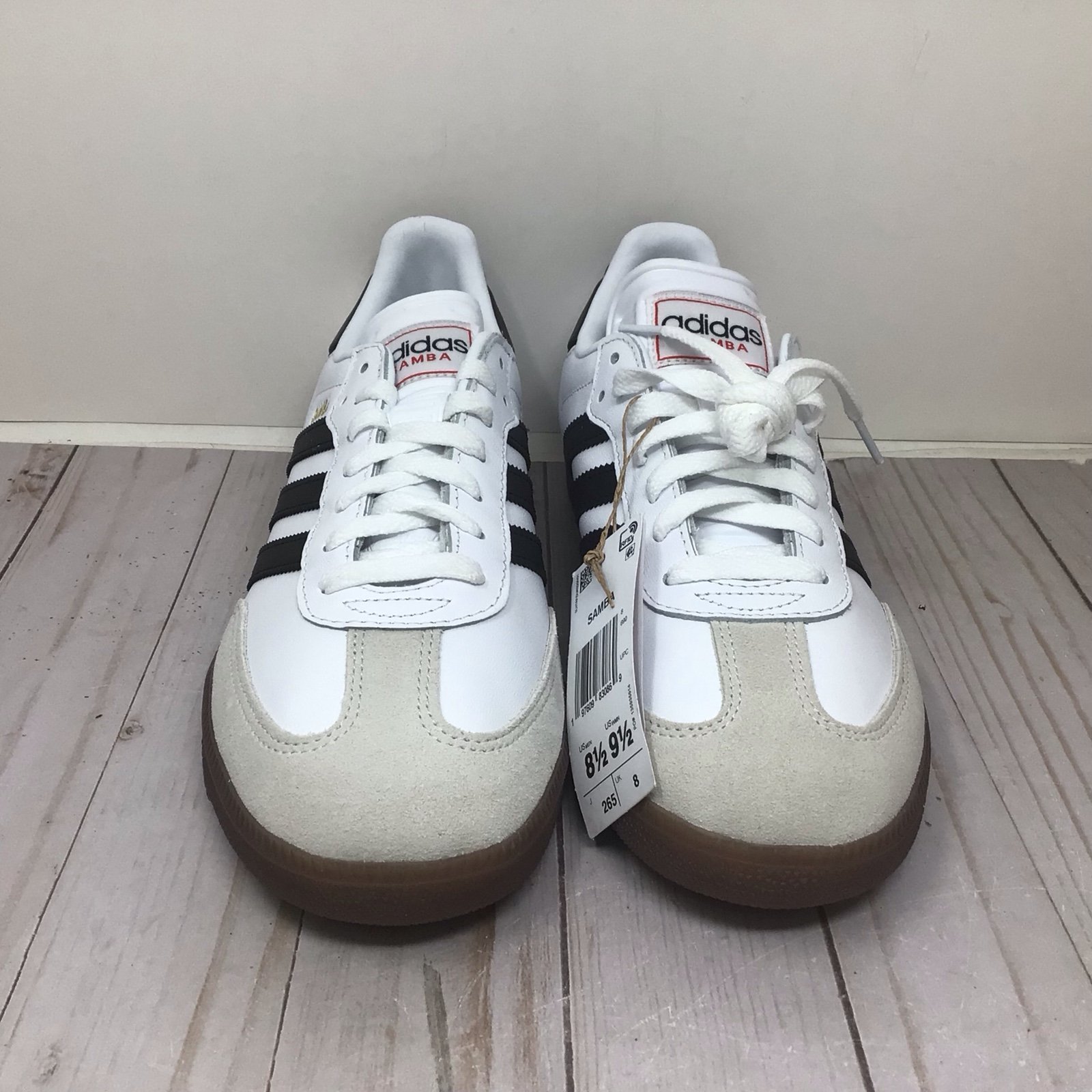 Adidas Samba Men’s Indoor Sneaker White Black Red Size 8.5 Gum Sole New #B0022