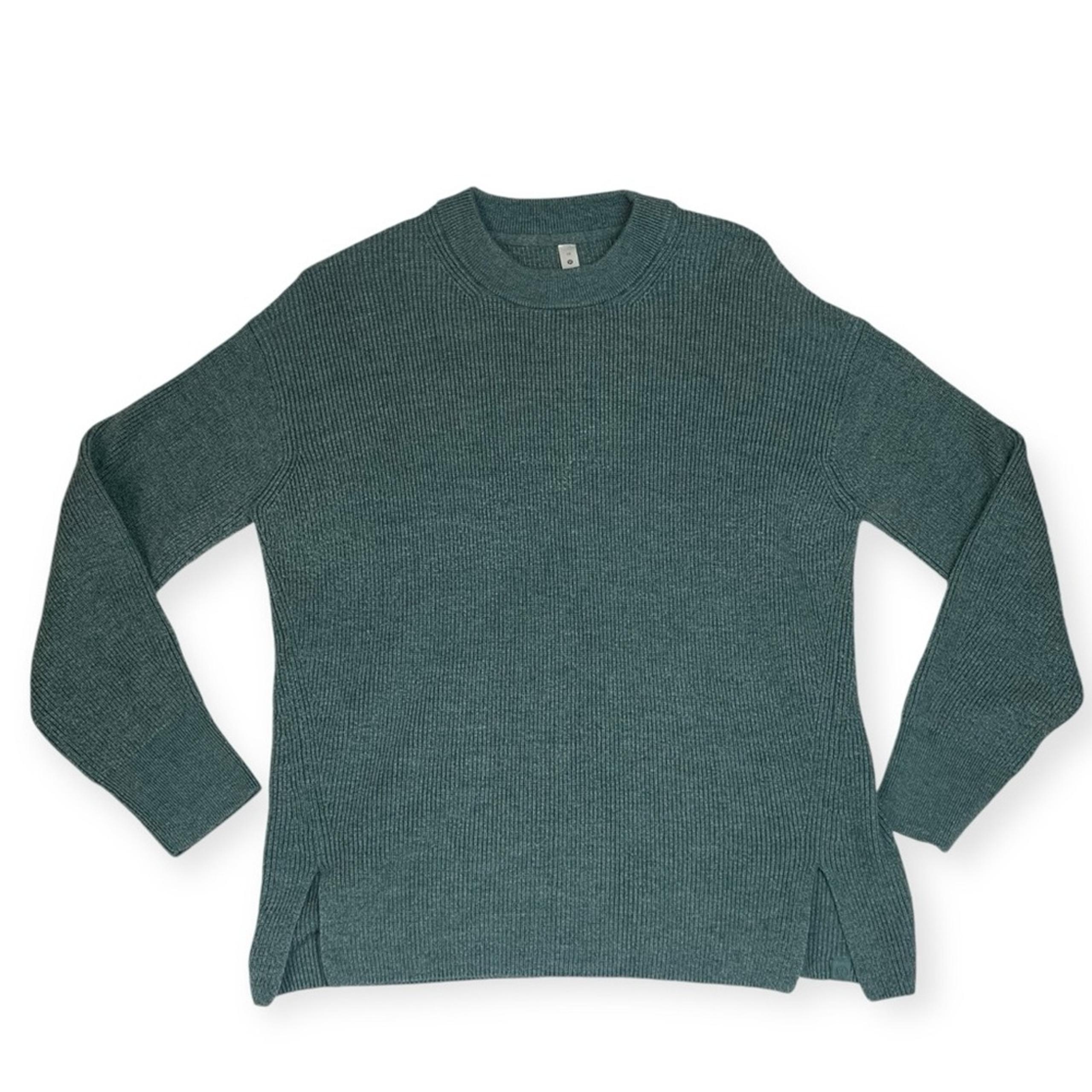 Lululemon womens size 10 merino wool sweater green knit pullover crew neck tide