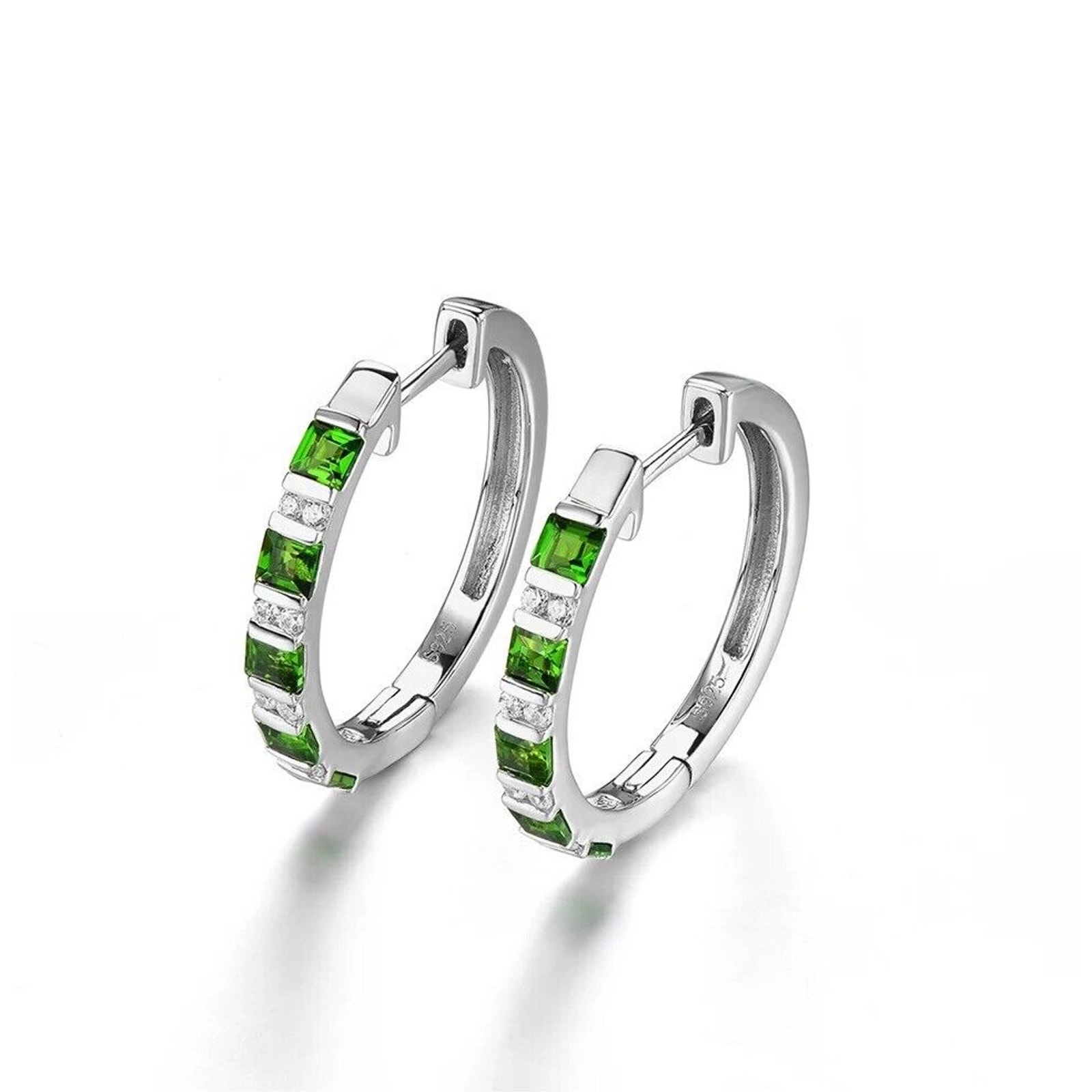 Chrome Diopside Hoop Earrings, Natural Diopside Gemstone Earrings Sterling 2.5mm
