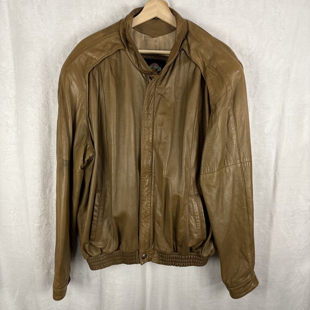 Vintage Lapiel Brown Leather Bomber Jacket Men’s Size 48 Mexico Made