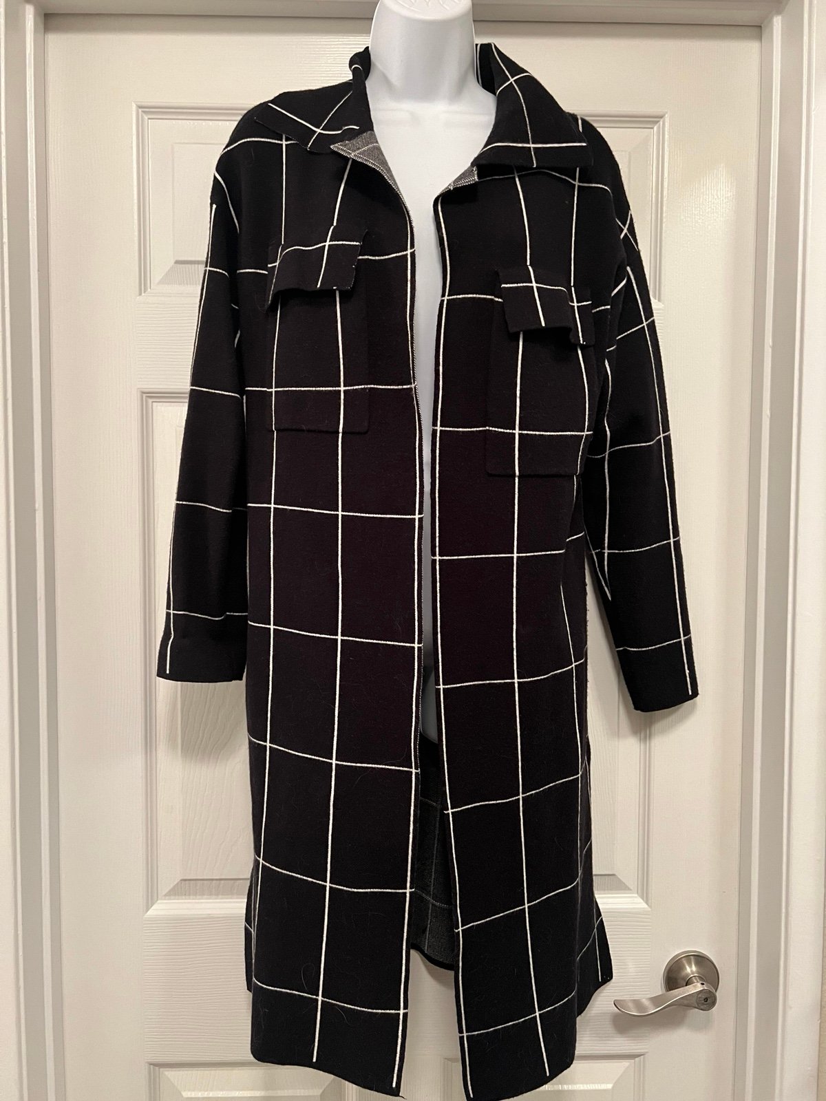 By Design Chic Black and White Grid Coat