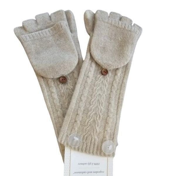 Cupcakes and Cashmere Women's Cream Flip-Top Cable Knit Mittens Gloves Size OS