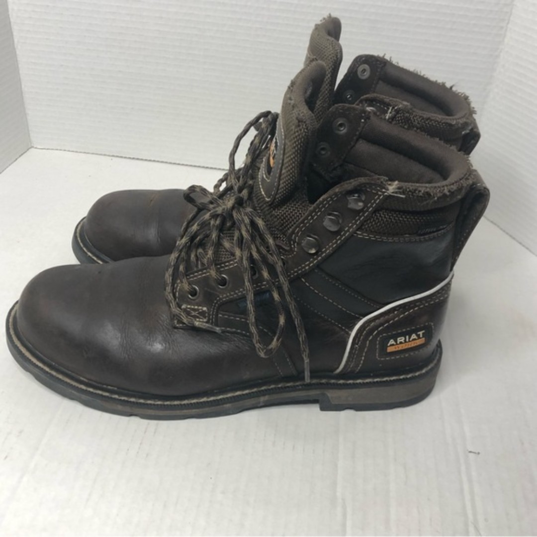 Ariat Mens Work Boots Size 9.5 Steel Toe Waterproof Brown Leather Upper