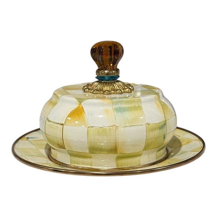 Mackenzie Childs Parchment Check Dome Butter Dish