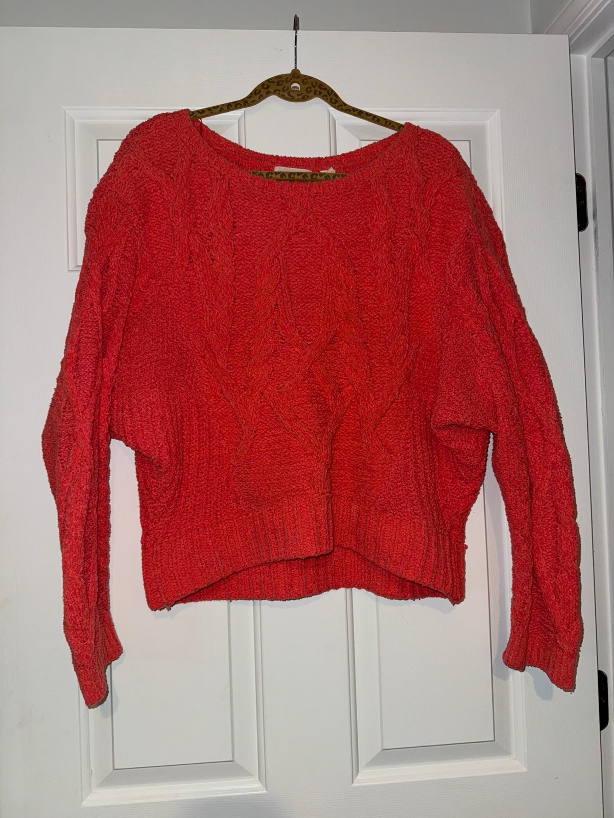 Anthropologie sleeping on snow pink chenille chunky cable knit sweater S Bin54