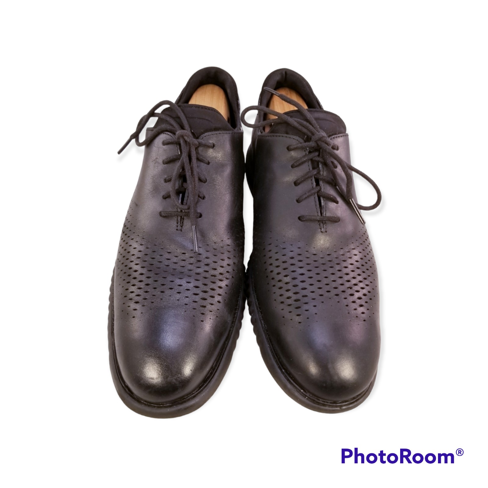 COLE HAAN ZEROGRAND MEN OXFORDS LACES SHOES SNEAKERS BLACK LEATHER SIZE 12 M
