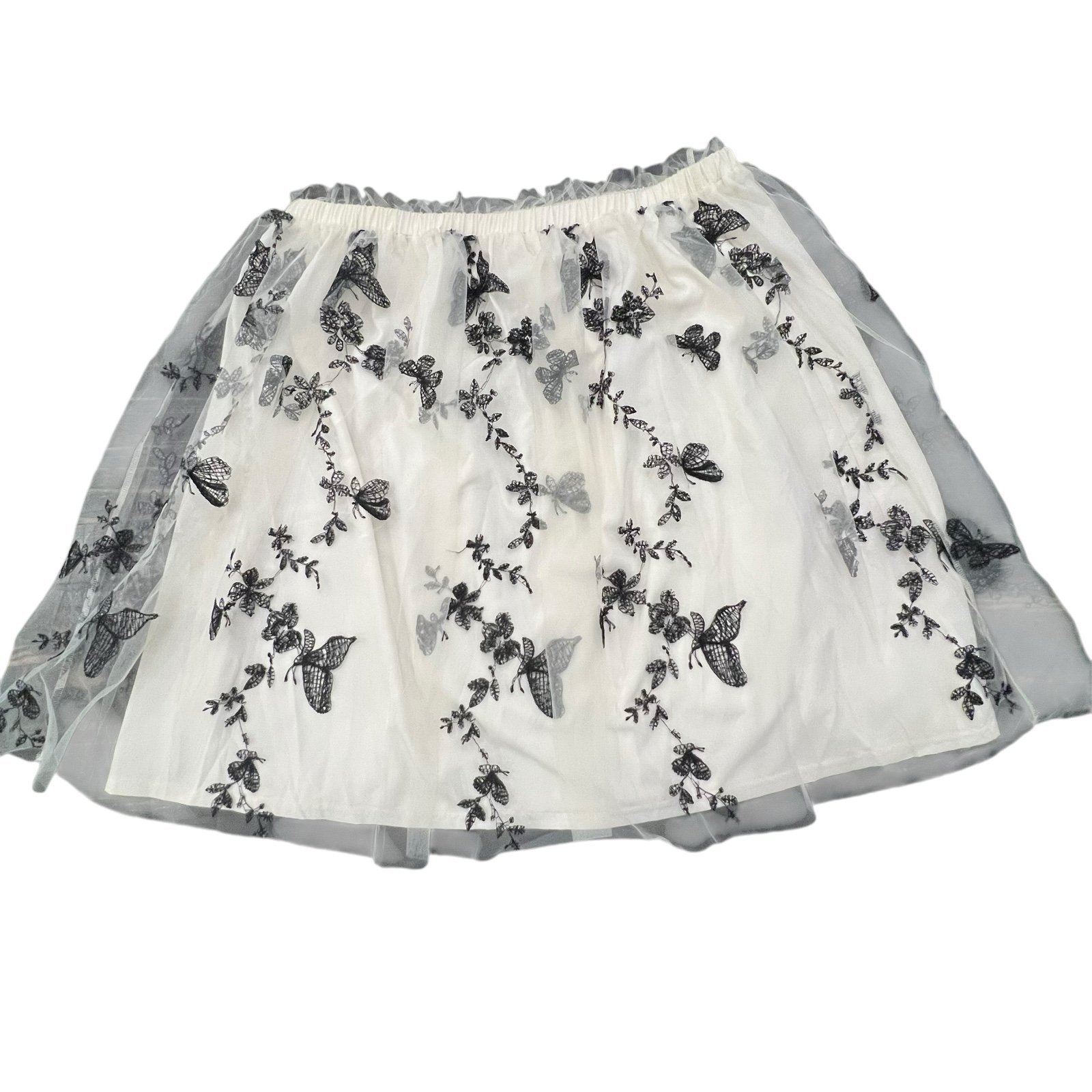 White Tulle Skirt Black Embroidered Butterfly Floral Size 20 2XL Party Wedding