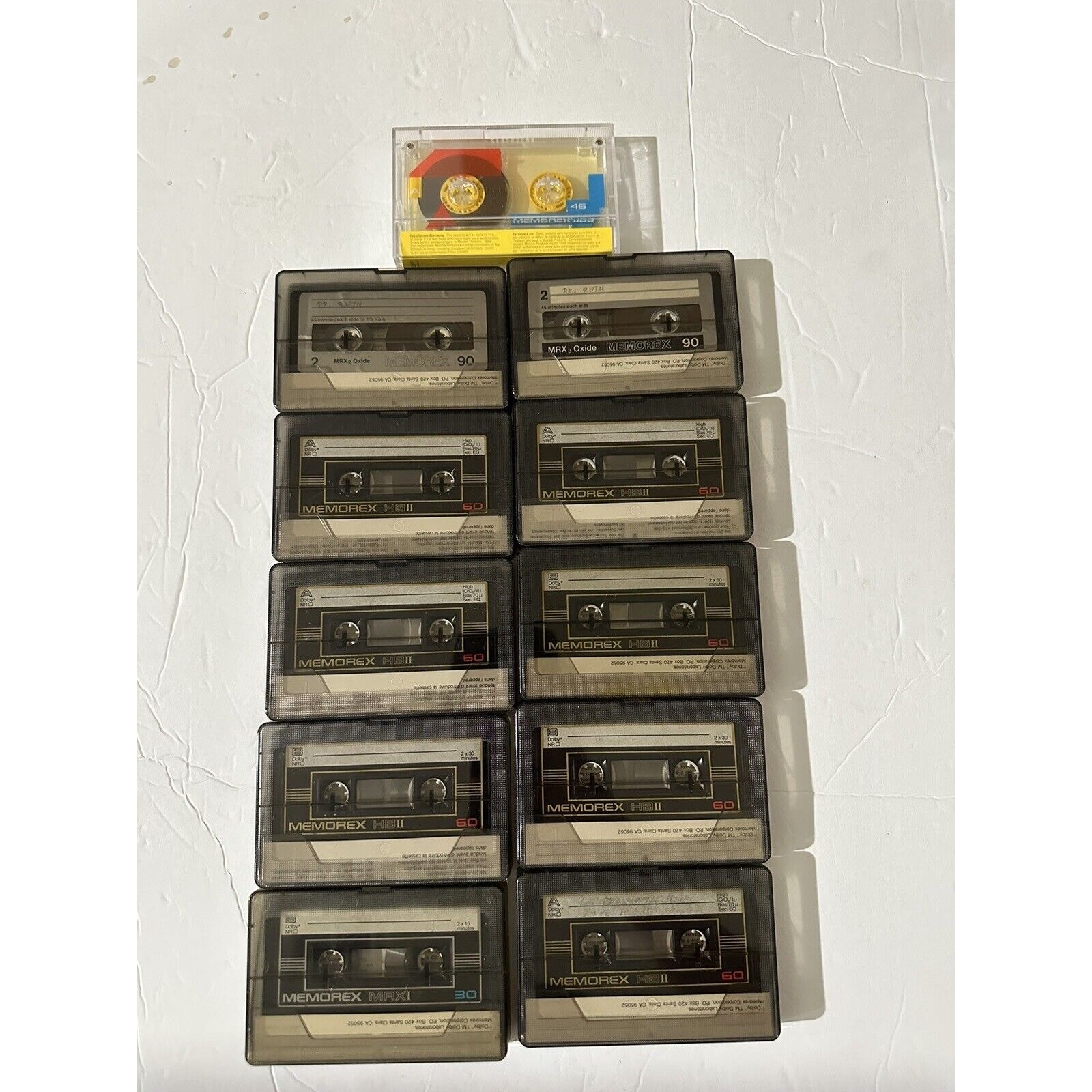 Lot Of 11 Used Vintage Memorex Cassete Tapes HB II 60, MRXI 30, DBS 46, Oxide 90