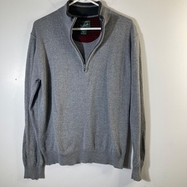 Mens Woolrich 1/4 Zip Wool Blend Sweater Gray M Cotton Nylon Wool