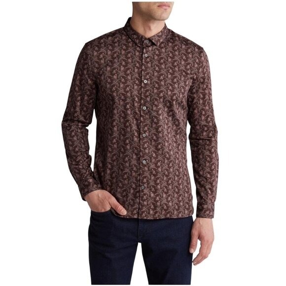 John Varvatos Mens Red Wine Ross Collared Floral Button Up Shirt Sz XL NEW
