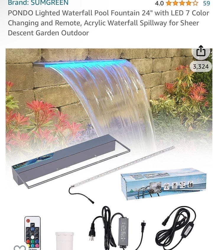 PONDO lighted LED waterfall pool fountain 24 inches