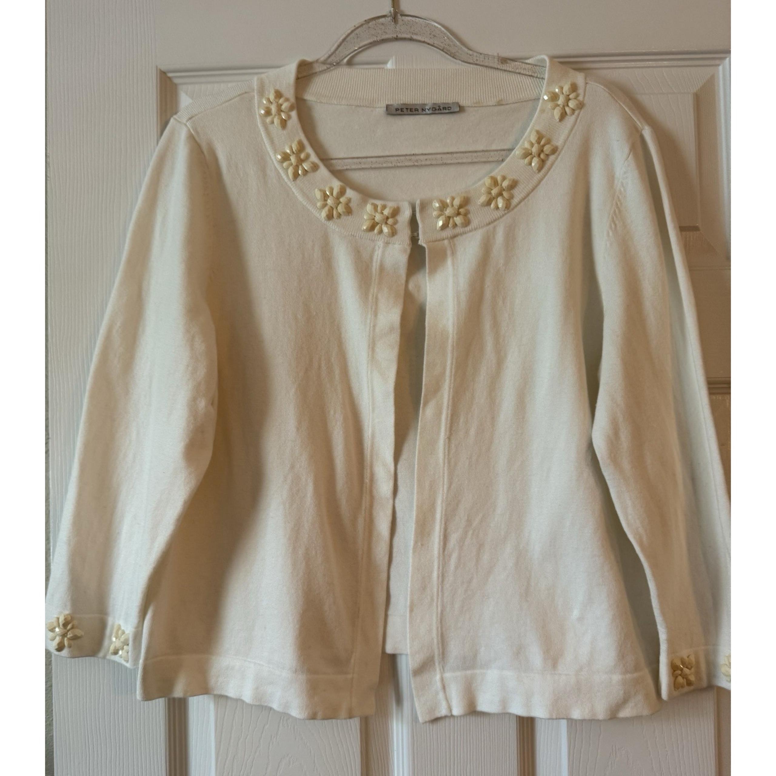Peter Nygard Womens White Long Sleeve Open Knit Cardigan Sweater Size L