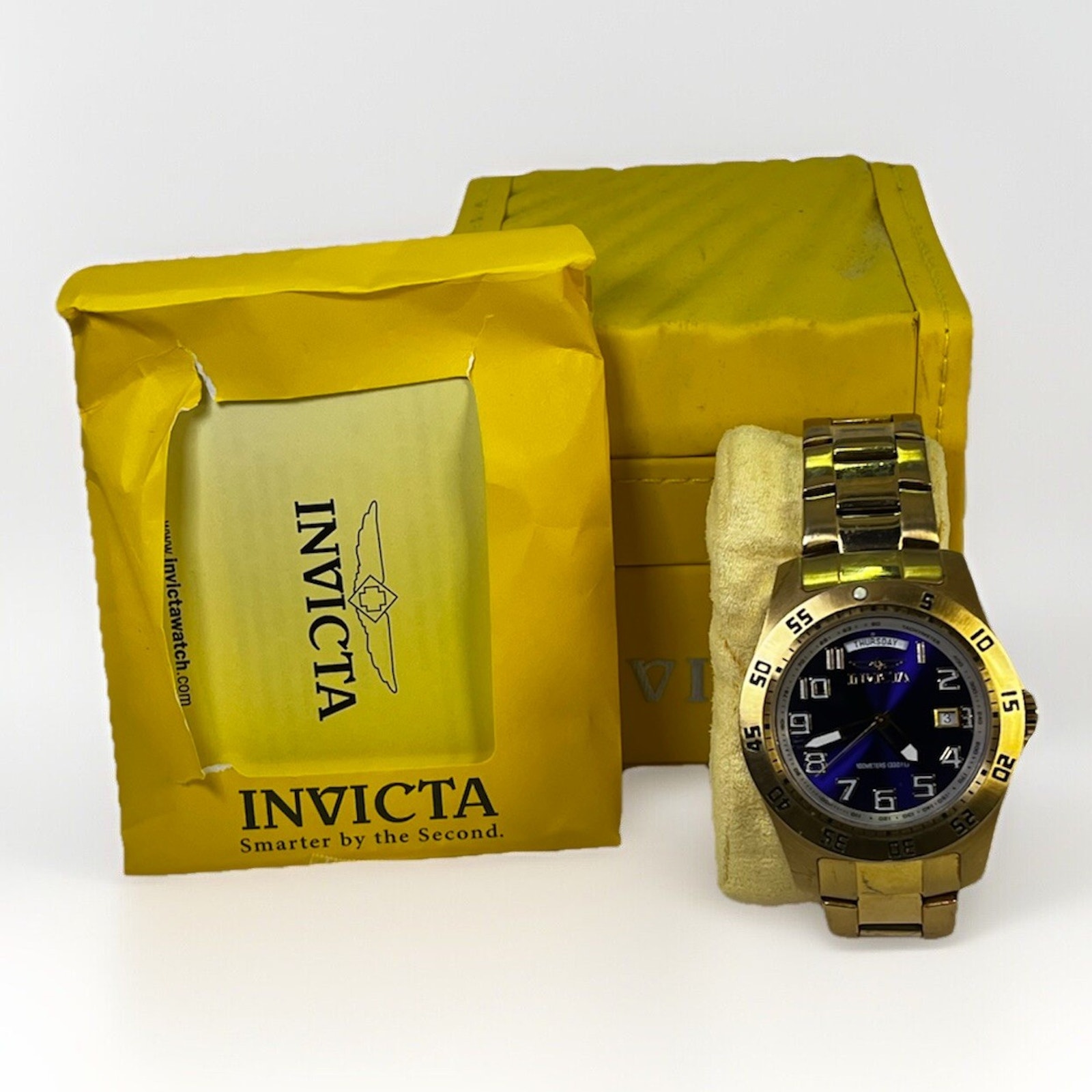 INVICTA Men's Specialty Blue Dial 18k Yellow Gold Plated Watch- Model 5762 w Box