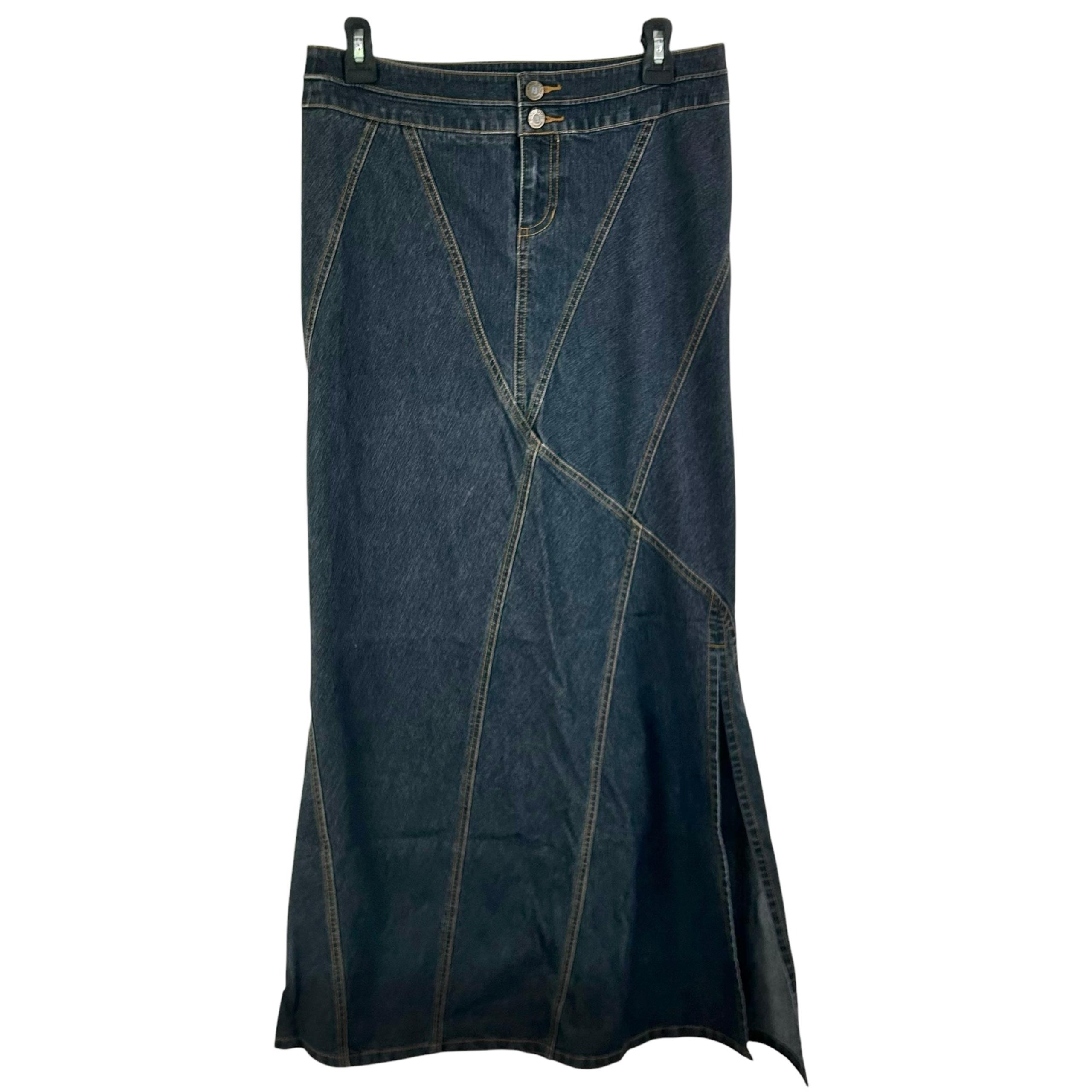 BISOU BISOU Mermaid Denim Maxi Jean SKIRT 8 Stretch Y2K Modest Flared Boho Artsy