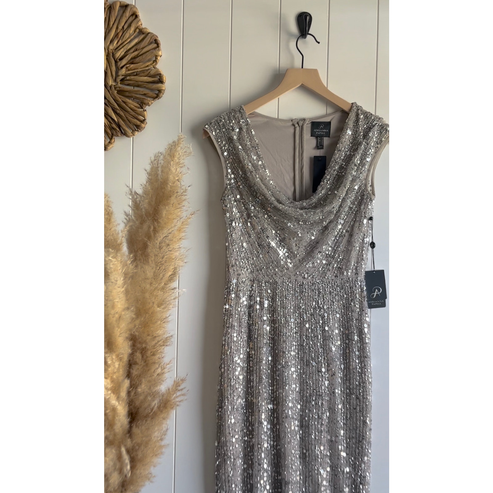 Adrianna Papell maxi dress sequin gown cocktail wedding size 2 NWT