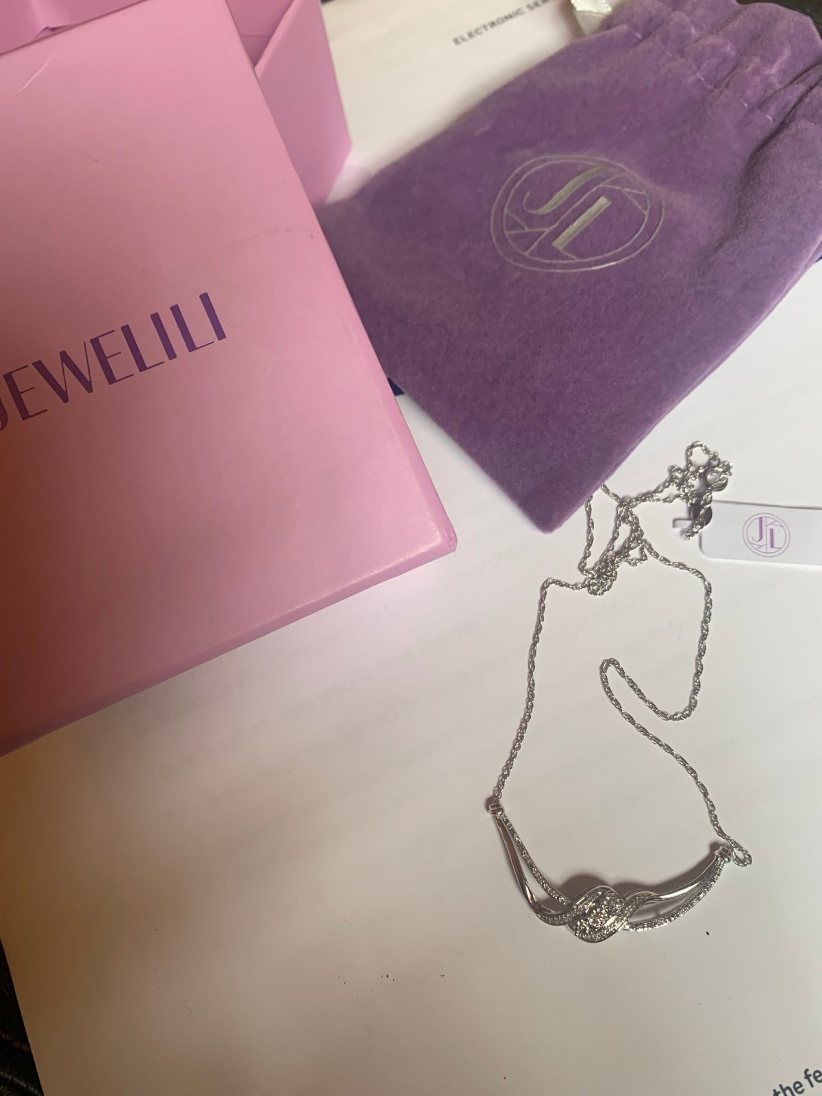 BNIB Jewelili Sterling Silver Genuine Diamond Necklace