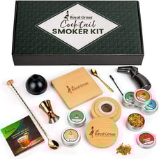 Complete Cocktail Smoker Kit w Torch - Whiskey Infuser Jigger Ice Sphere Spoon