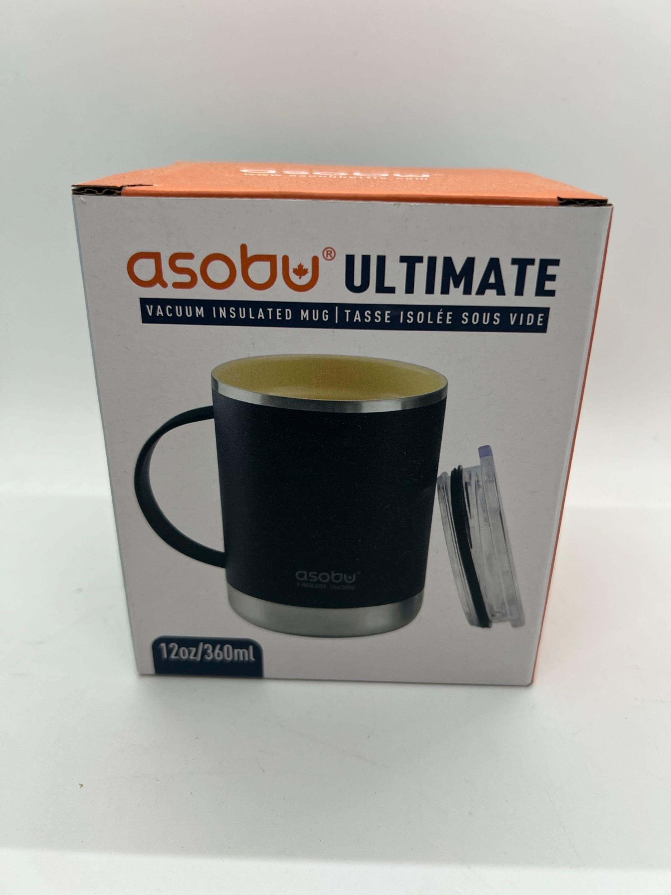 Asobu Ultimate Coffee Mug Vacuum Insulated 12 Oz New Black Slide Lid 360 mL New