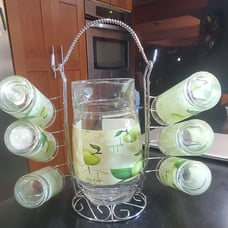 Vintage 1960s Green Apple Pitcher and Glass Stand