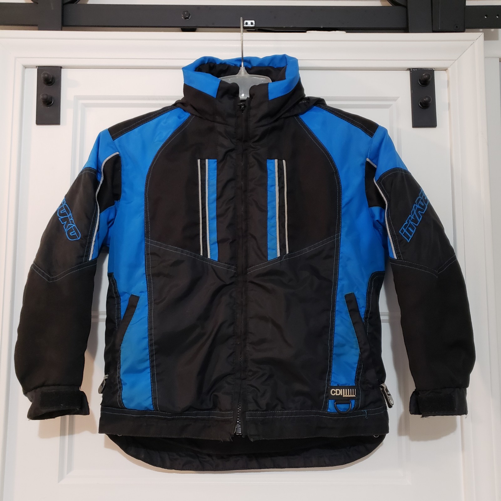 Choko Power Sports Invader Boys 8 Jacket Packable Reflective Black Blue Nylon
