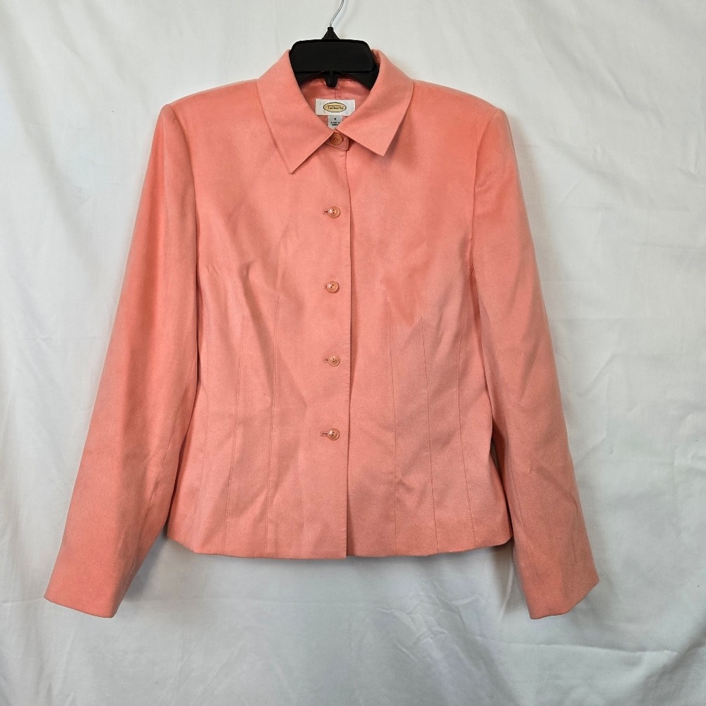 Talbots Womens Salmon Pink Long Sleeve Preppy Faux Suede Career Jacket 8 Vintage