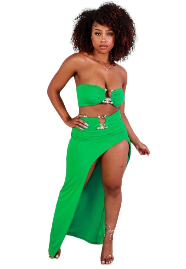 Sexy Green two piece Skirt Set Size L