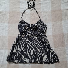 Y2k Sheer Zebra Print Tie Halter Top