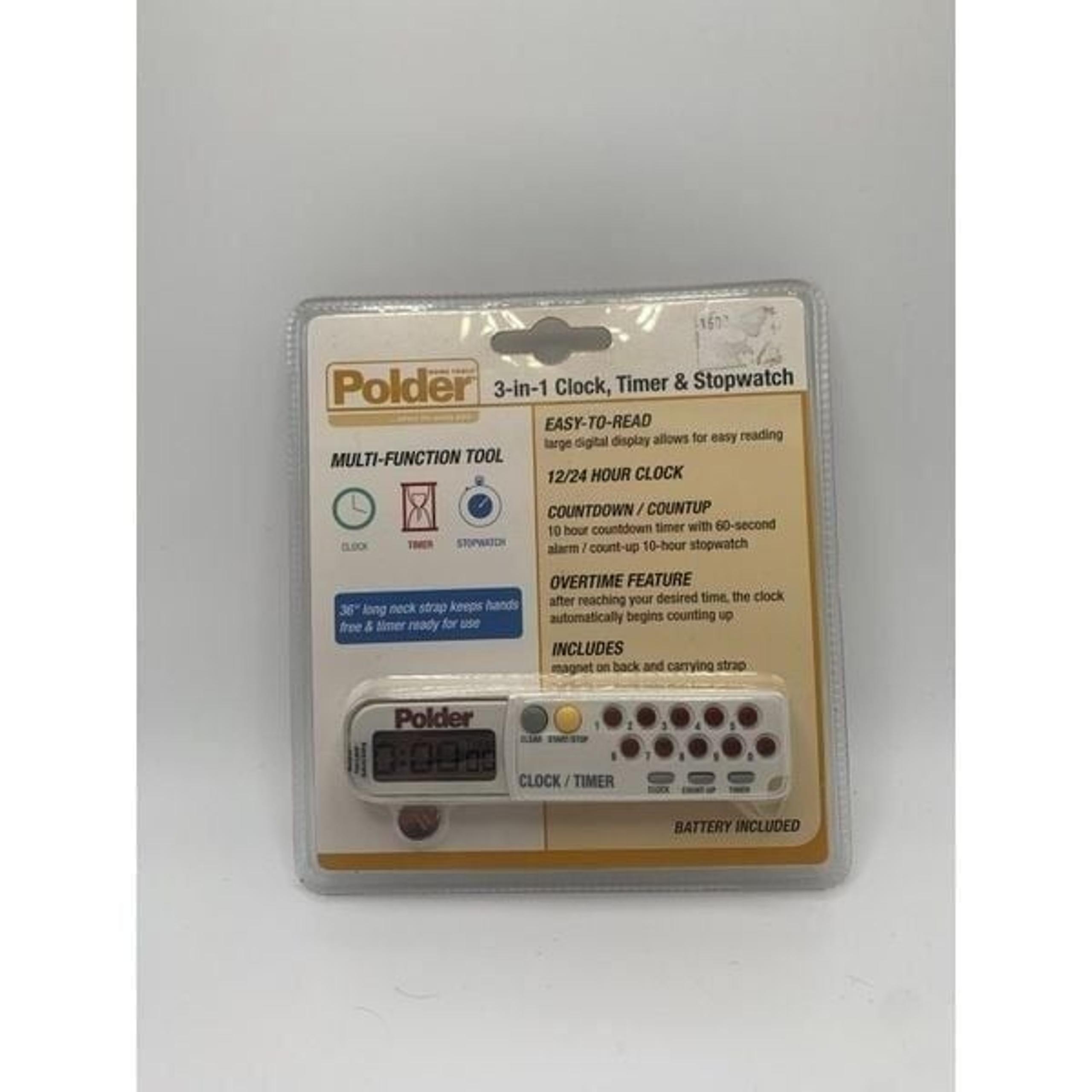 Polder 3-IN-1 Timer Clock & Stopwatch 898-90 Multi Function Tool w/ Lanyard NEW