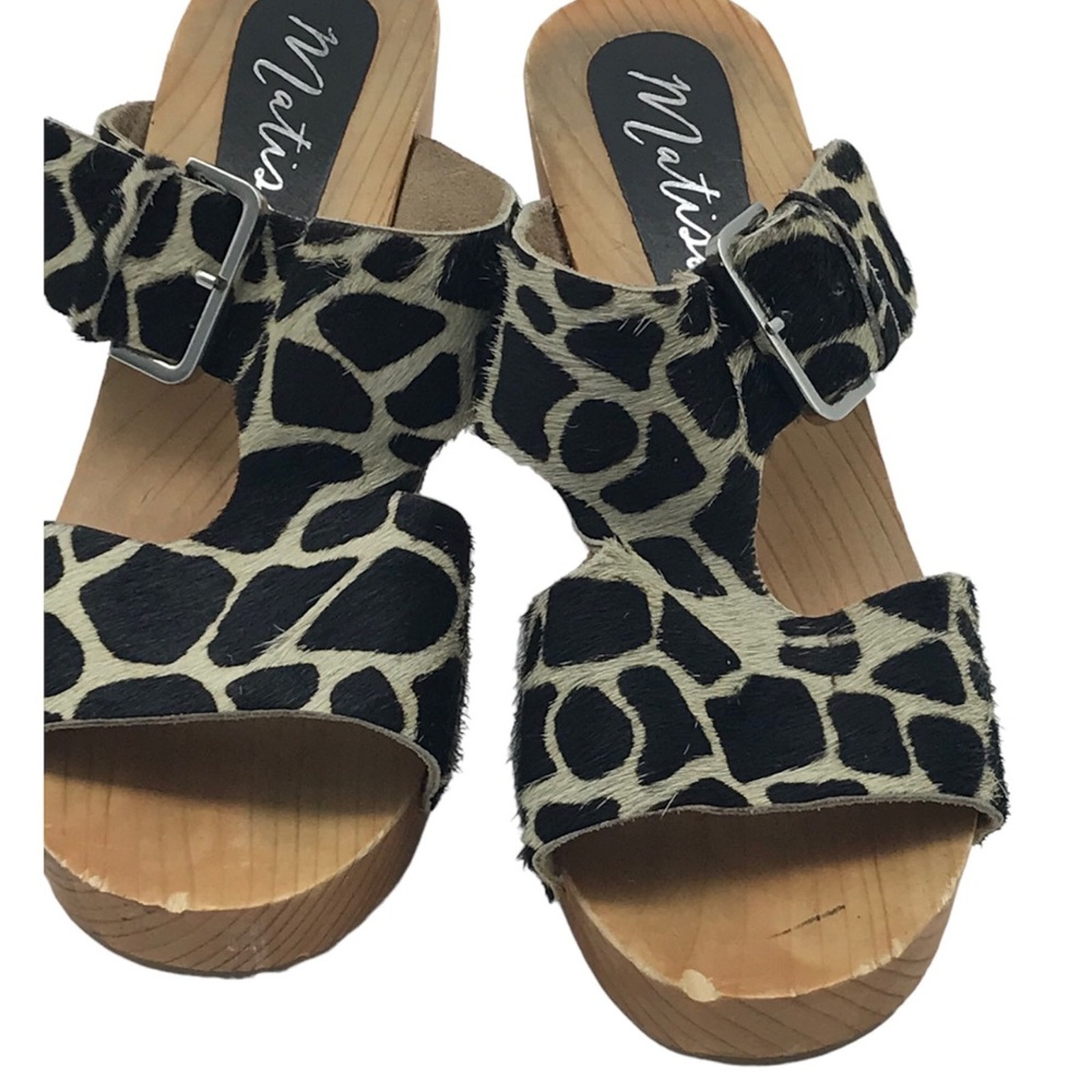 MATISSE Calf Hair Giraffe Print Clog Sandals Clogs