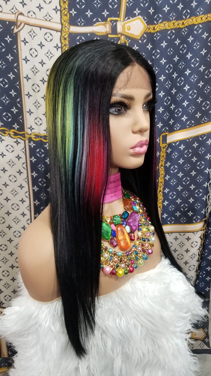 3d color black splash lace front wig