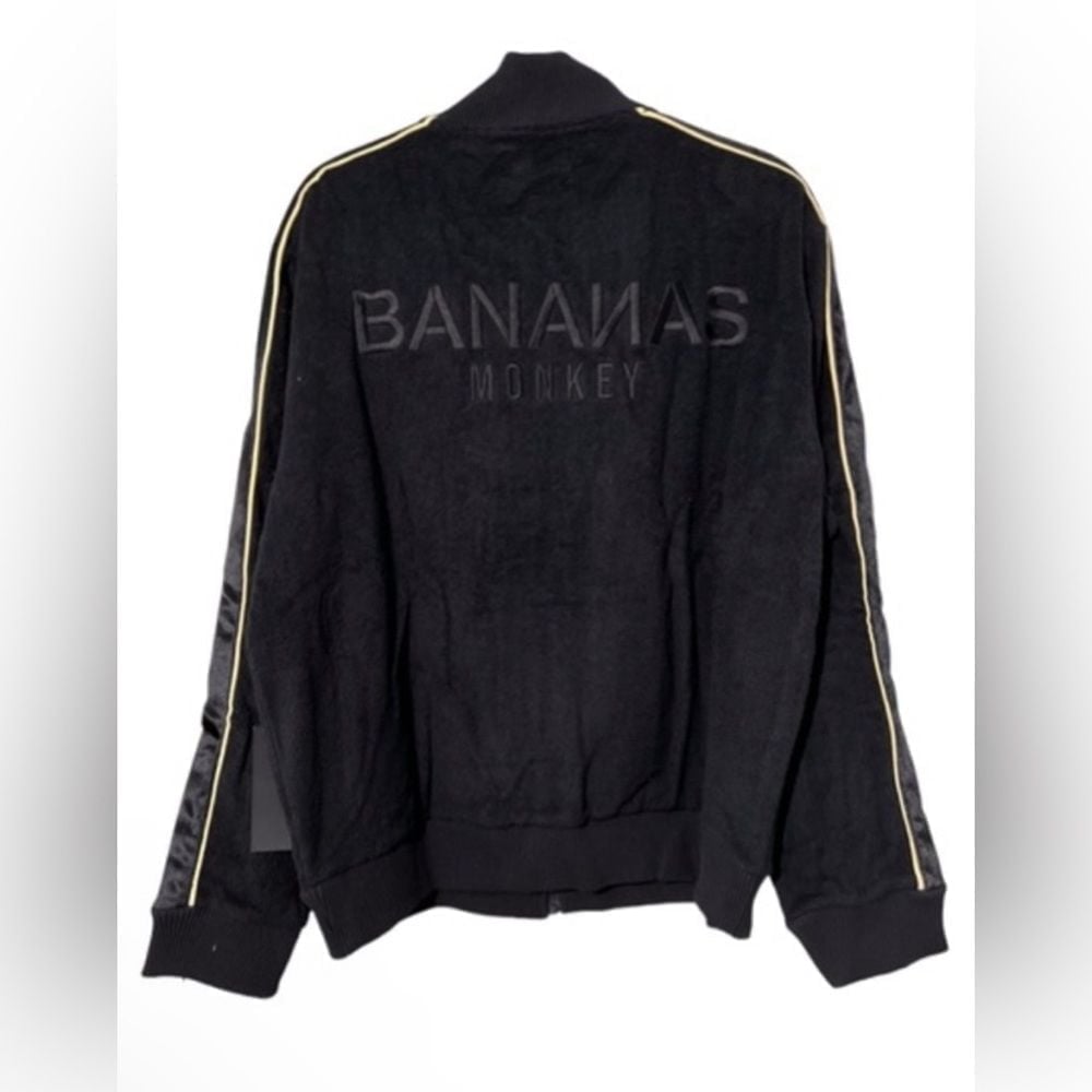 Bananas Monkey Zip up track jacket Black Yellow Terry Cloth 100% cotton size XL