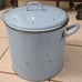 Antique Rare Round Tall Light Blue Graniteware BREAD Container
