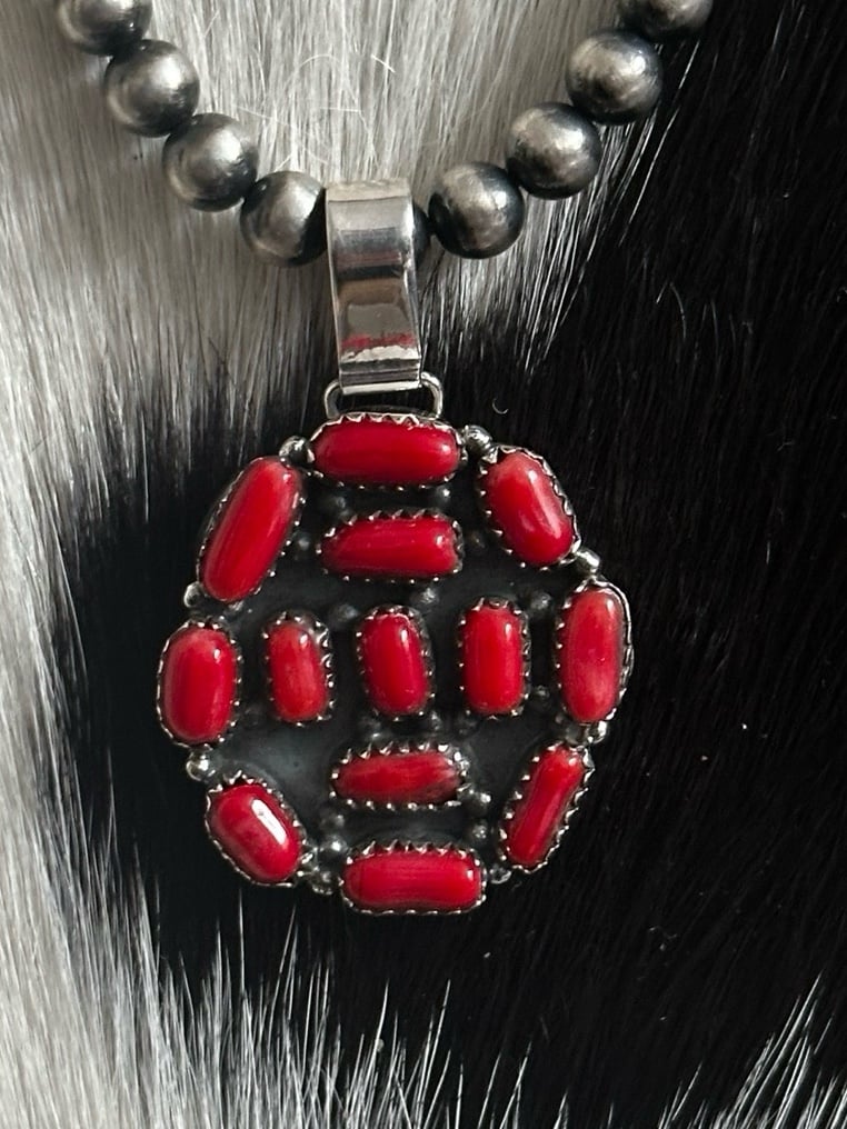 Mediterranean coral southwestern Sterling silver pendant