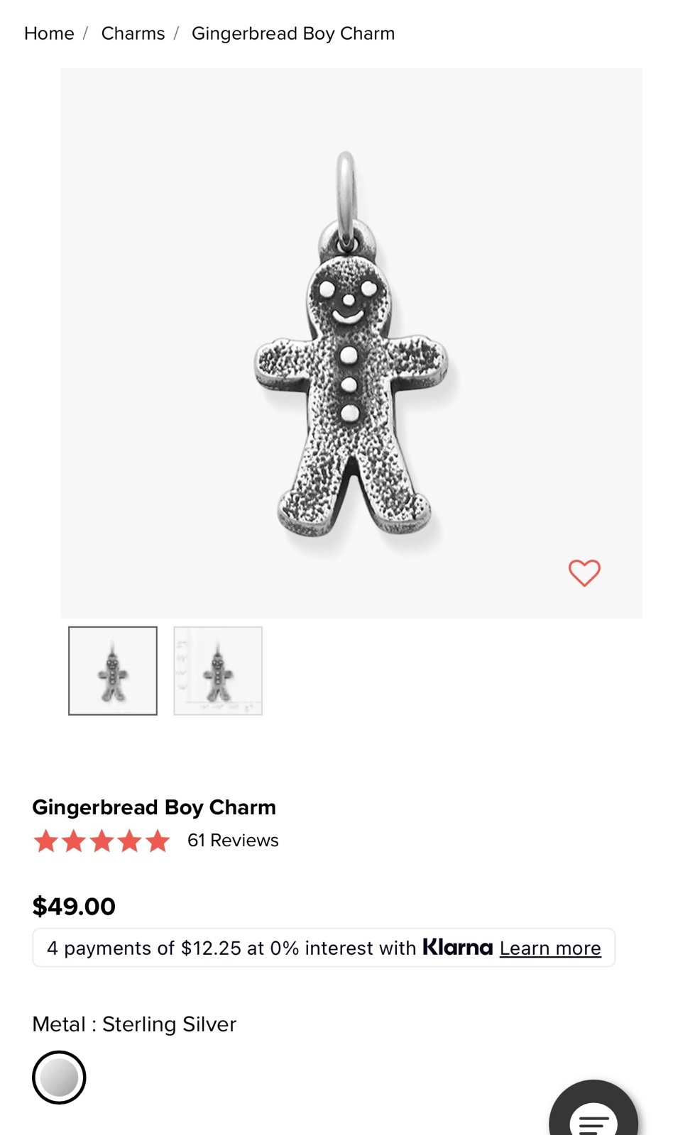 James Avery gingerbread boy charm